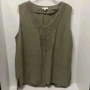 St. Tropez West Linen Women’s Sleeveless Top in Sage Green, Size 2XL